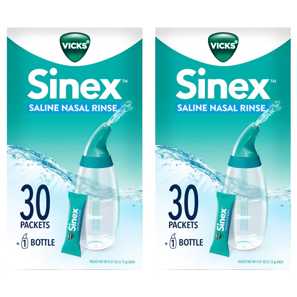 2 Pack - Vicks Sinex Saline Nasal Rinse Starter Kit 1 Bottle + 30 Refill Packets Each Vicks